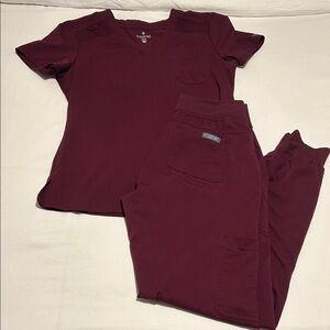 Med couture burgundy scrub set